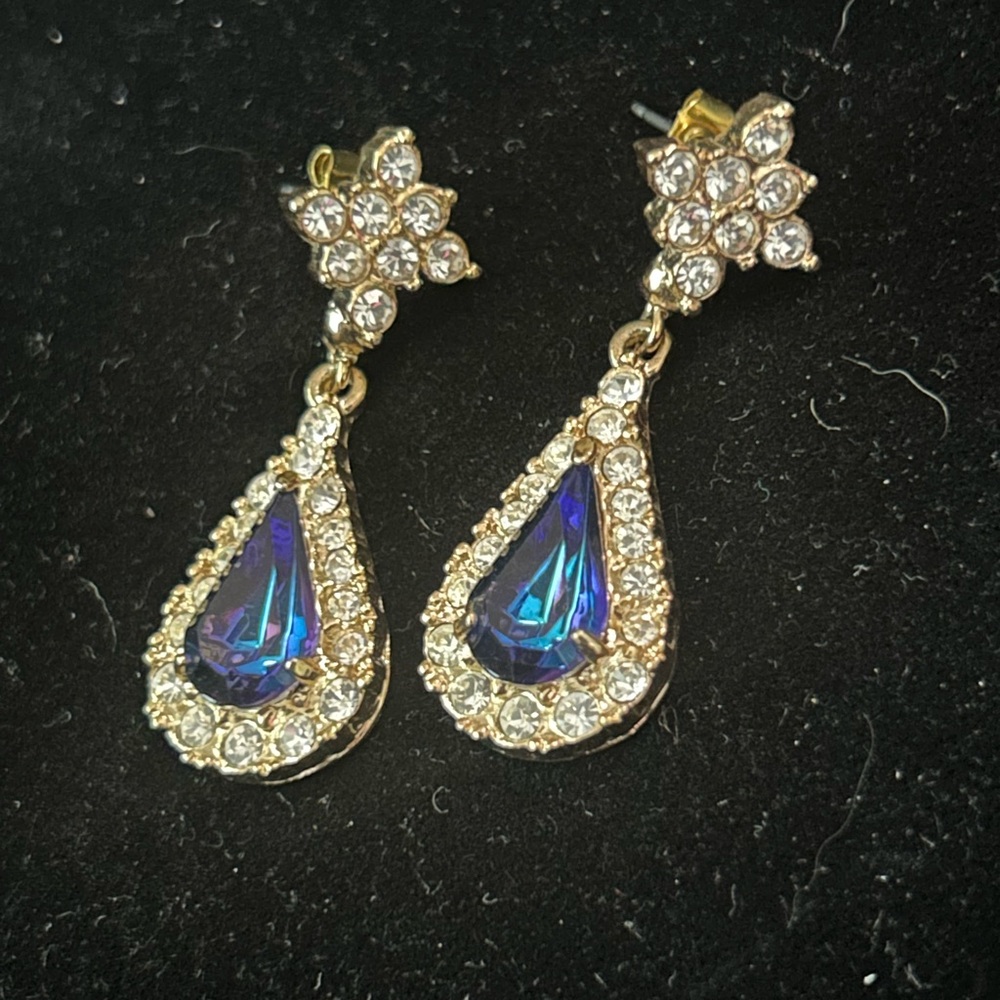 Roman Gold and Blue Teardrop Earrings